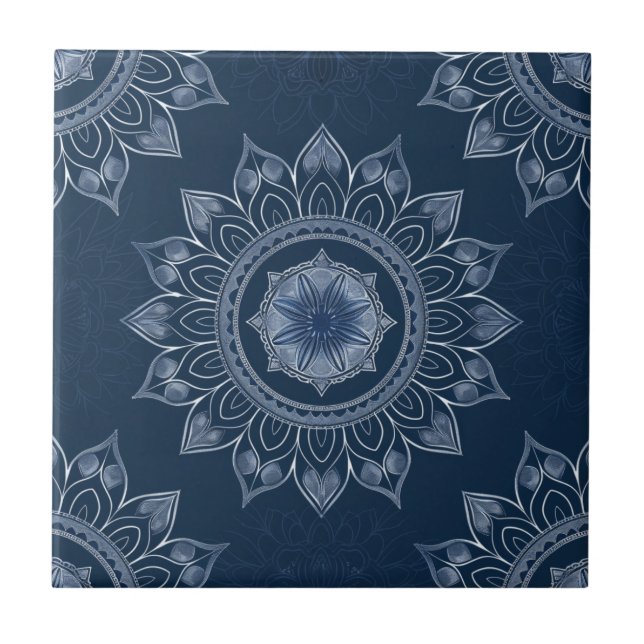 Indigo Azulejo Azul Portugués Mandala Decorativo (Frente)