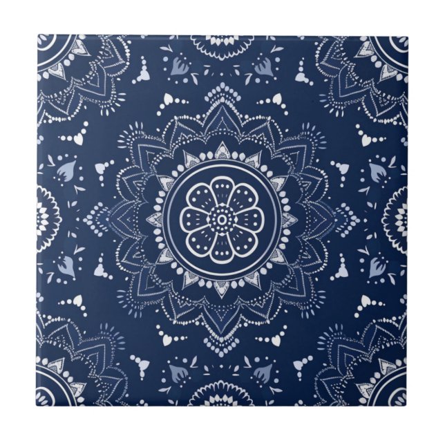 Indigo Azulejo Azul Portugués Mandala Decorativo (Frente)