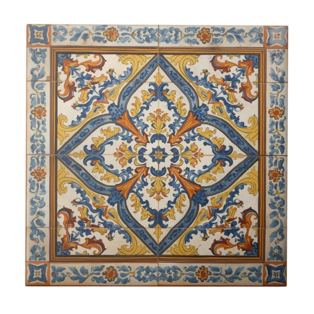 Índigo Azulejo Azul y amarillo portugués  (Frente)