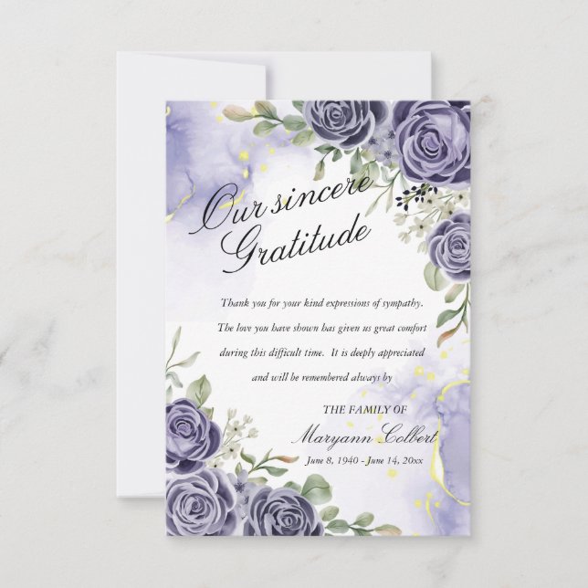Indigo Floral Sympathy Gracias Tarjeta (Anverso)