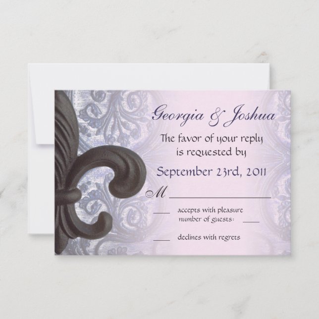 "indigo/rosa" de hierro fleur de lis Wedding RSVP (Anverso)