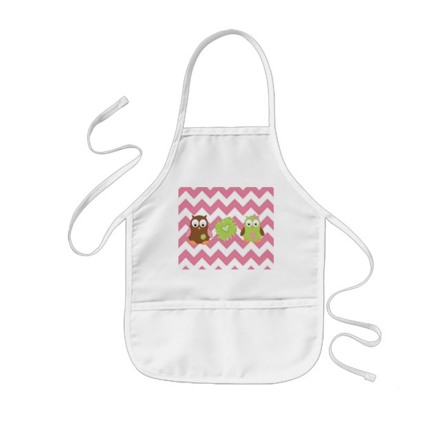 Infantil Chevron rosado, búho, embroma el delantal (Frente)