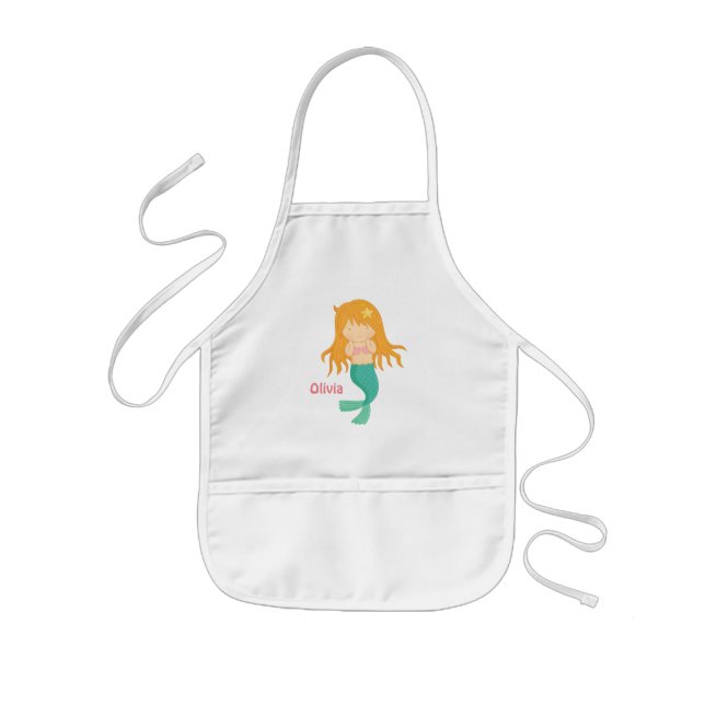 Infantil Delantal personalizado chica lindo de la sirena (Frente)