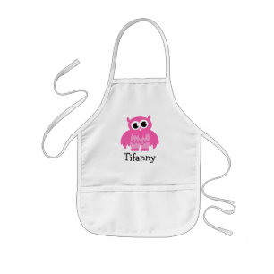 Infantil Delantal rosado lindo del búho para el nombre de