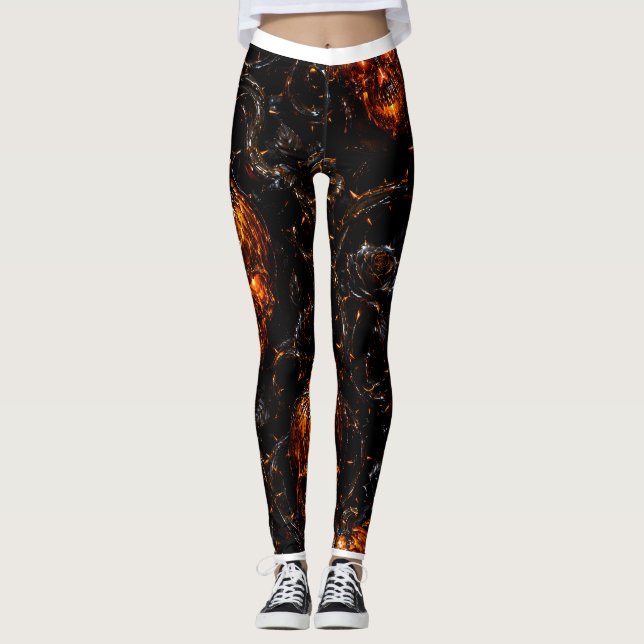 Infernal Vine Pumpkin Skull Halloween Leggings (Anverso)