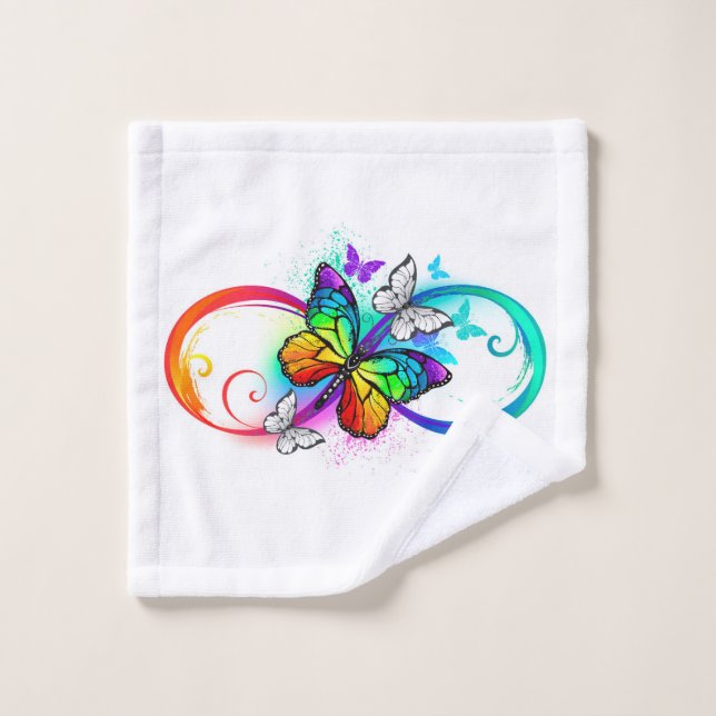 Infinidad brillante con la mariposa arcoiris (Toallita)