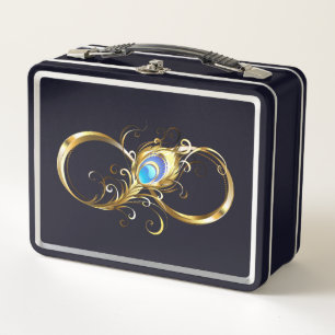 Infinito con la pluma de pavo real dorado