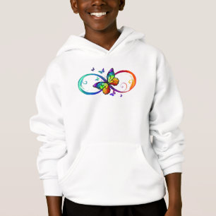 Infinito vibrante con mariposa arco iris sobre neg