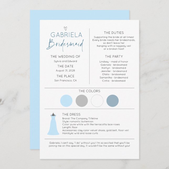 Información de la dama de honor y plantilla de la  (Anverso / Reverso)