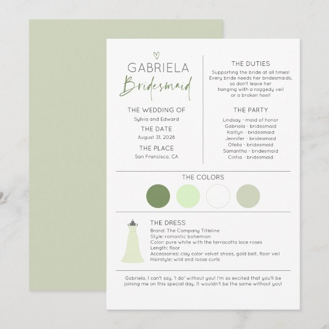 Información de la dama de honor y plantilla de la  (Anverso / Reverso)