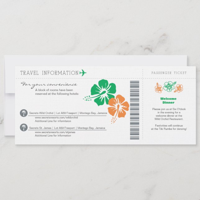 Información de viaje de bodas Tarjeta de embarque (Anverso)