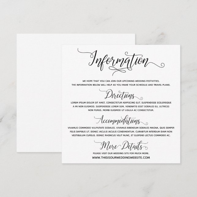 Información del boda Tarjeta de gabinete de script (Anverso / Reverso)
