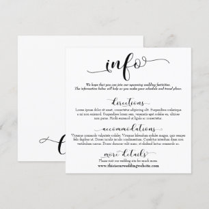 Información del boda Tarjeta de gabinete de script