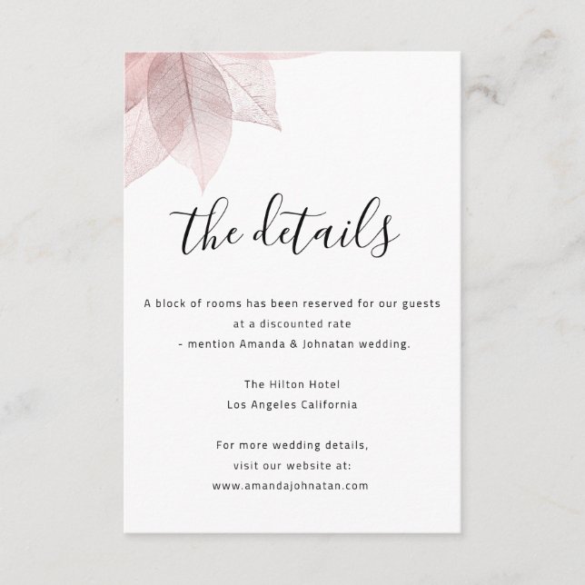 Información Detalles del Boda de la tarjeta de gab (Anverso)
