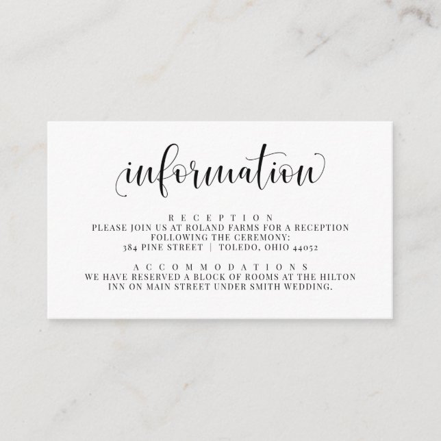 Información Invitación a matrimonio Insertar tarje (Anverso)