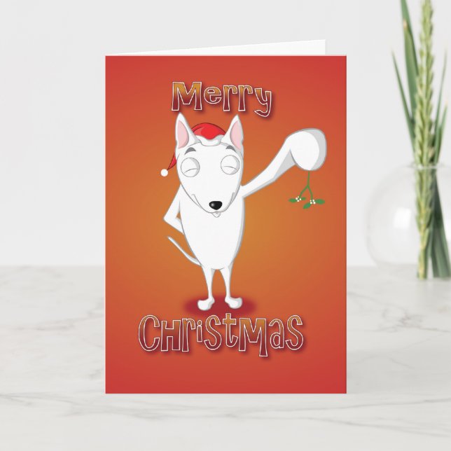 inglés bull terrier - muérdago - Felices Navidad (Anverso)