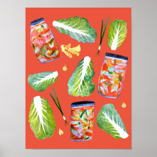 Ingredientes de Kimchi Arte de acuarela picante