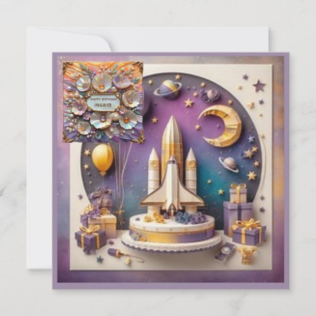 INGRID ~ Tarjeta de Cumpleaños ~ Cohete Espacial ~ (Anverso)