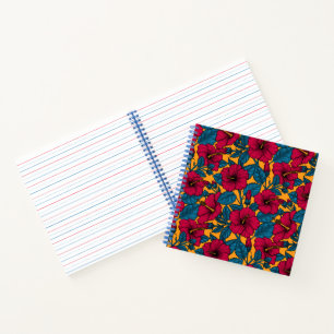 Inhibiscos rojos en cuaderno naranja