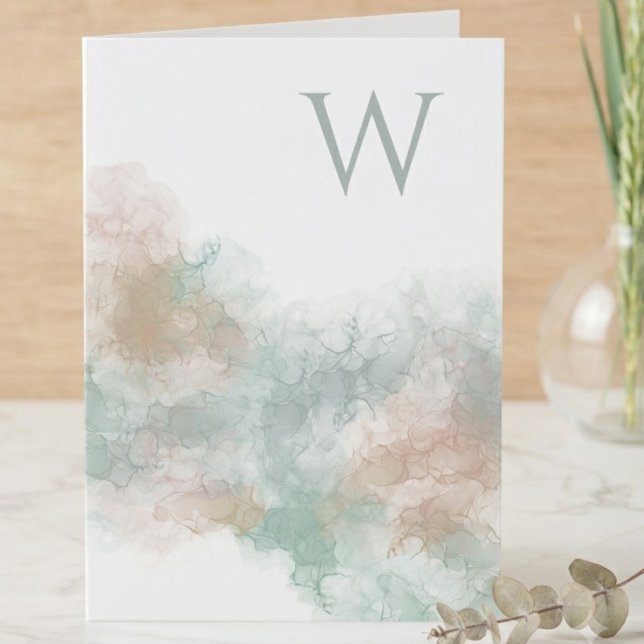 Inicial abstracta de acuarela suave (Elegant watercolor initial note card perfect for birthday greetings or thoughtful thank-you notes.)