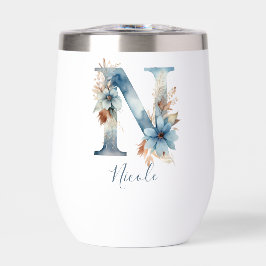 Inicial de monograma N Regalo de acuarela floral a