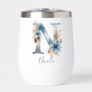 Inicial de monograma N Regalo de acuarela floral a