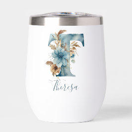 Inicial de monograma T regalo de acuarela floral a
