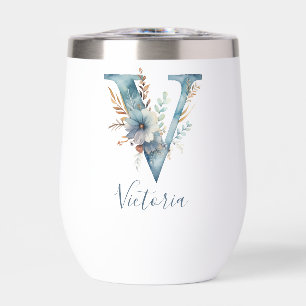 Inicial de monograma V regalo de acuarela floral a