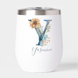 Inicial de monograma Y regalo de acuarela floral a
