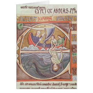 Inicial "E" de Historiated que representa a Jonah