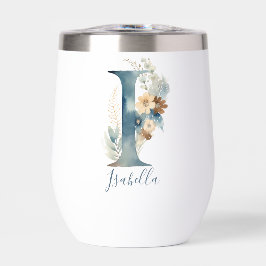 Inicial I Monograma Azul Regalo Floral Acuarela Pa