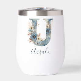 Inicial U de Monograma Floral Azul Regalo de Acuar