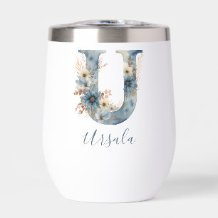 Inicial U de Monograma Floral Azul Regalo de Acuar