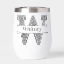 Inicial W Personalizada Monograma de Plata Tu Nomb