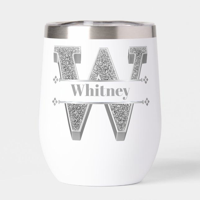 Inicial W Personalizada Monograma de Plata Tu Nomb (Trasero)