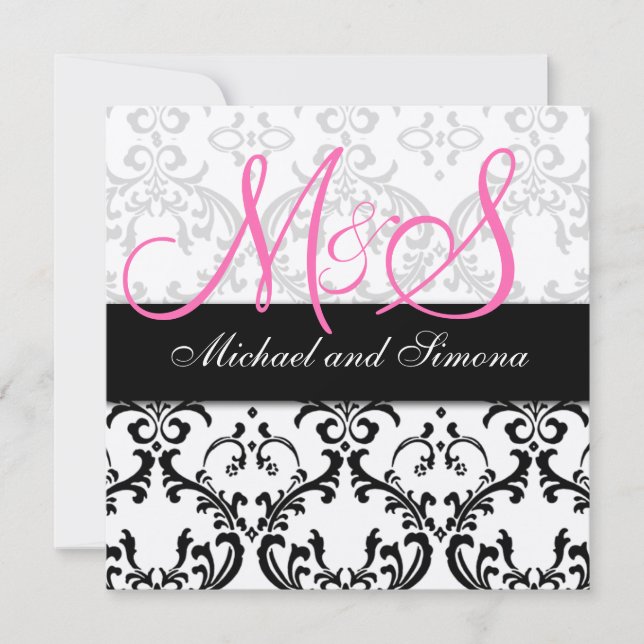 Iniciales de invitación de matrimonio de Damask No (Anverso)