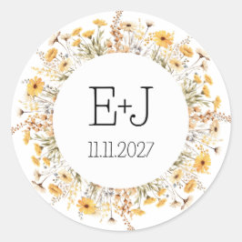 Iniciales de la pareja pegatina boda de flores sil