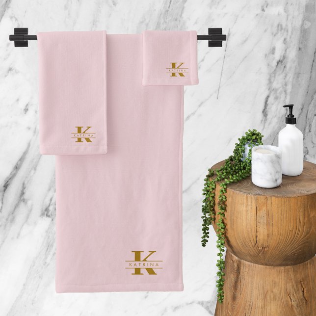 Iniciales de monograma elegante moderno Rubor Oro  (Monogram Initials Elegant Modern Blush Pink Gold Bath Towel Set)