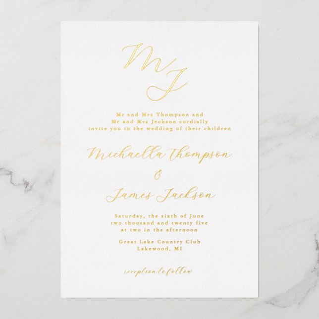 Iniciales Elegantes Tarjeta de Invitación de Boda  (Anverso)