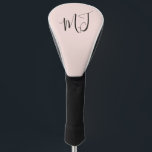 Iniciales Funda moderna de cabeza de golf de Rubor<br><div class="desc">Iniciales Tapa de Cabeza de Golf con guión moderno. Rosa.</div>