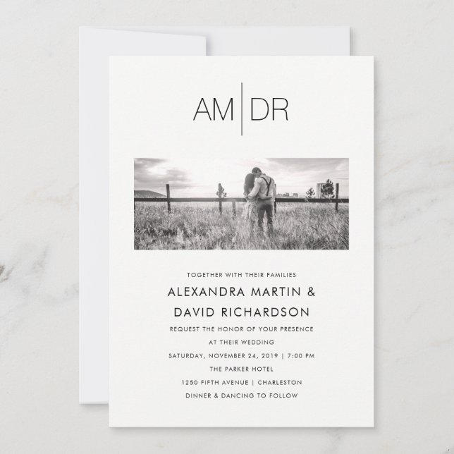 Iniciales modernas | Invitación a la boda fotográf (Anverso)