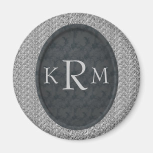 Iniciales monogramadas imán floral negro