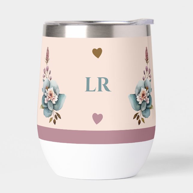 Iniciales personalizadas flores corazones verdes (Izquierdo)