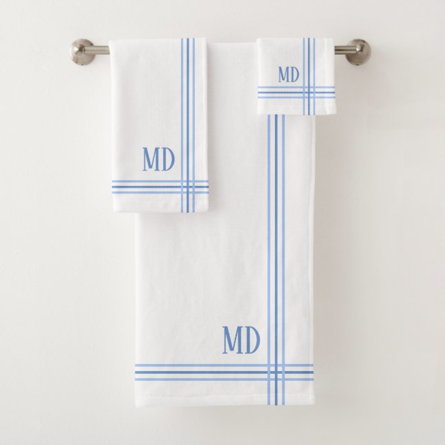 Iniciales Personalizados rayados en blanco y azul (In situ)