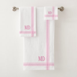 Iniciales Personalizados rayados en blanco y rosa