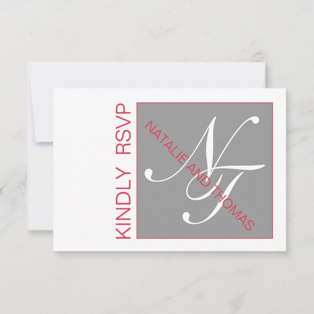 INICIALES ROJAS GRISES ENTRELAZADAS RSVP DE BODAS (Anverso)