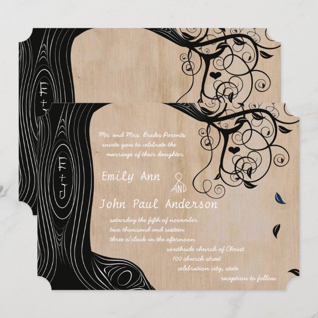 Iniciales románticas en la invitación a la boda de (Anverso / Reverso)