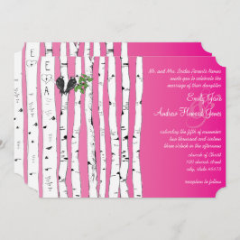 Iniciales rosadas en invitaciones de matrimonio en