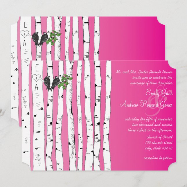 Iniciales rosadas en invitaciones de matrimonio en (Anverso / Reverso)