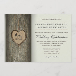 Iniciales talladas Invitaciones a la Boda de Árbol